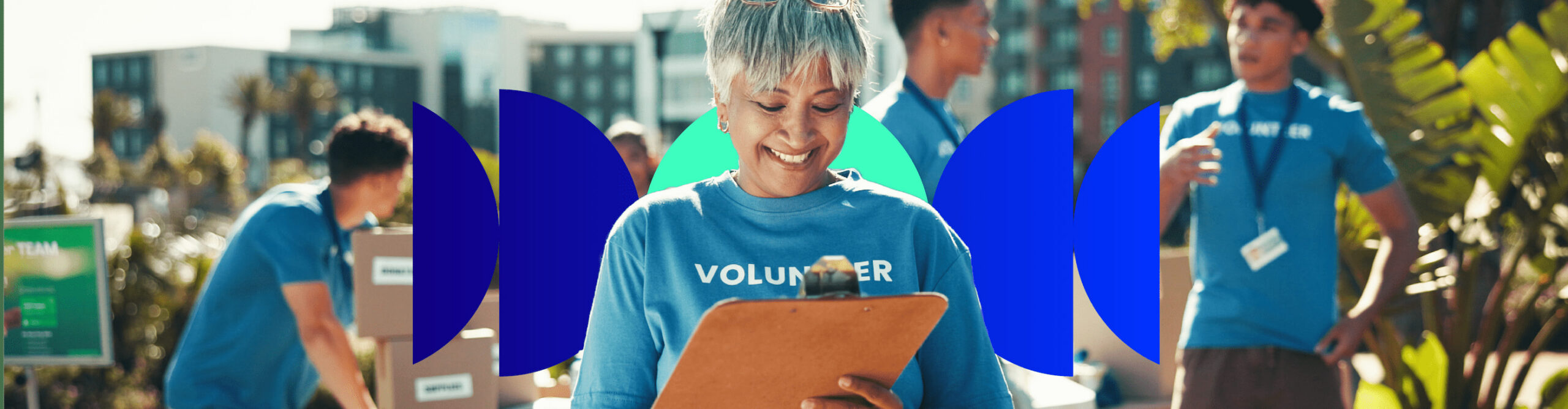 Volunteers organizing community donation boxes